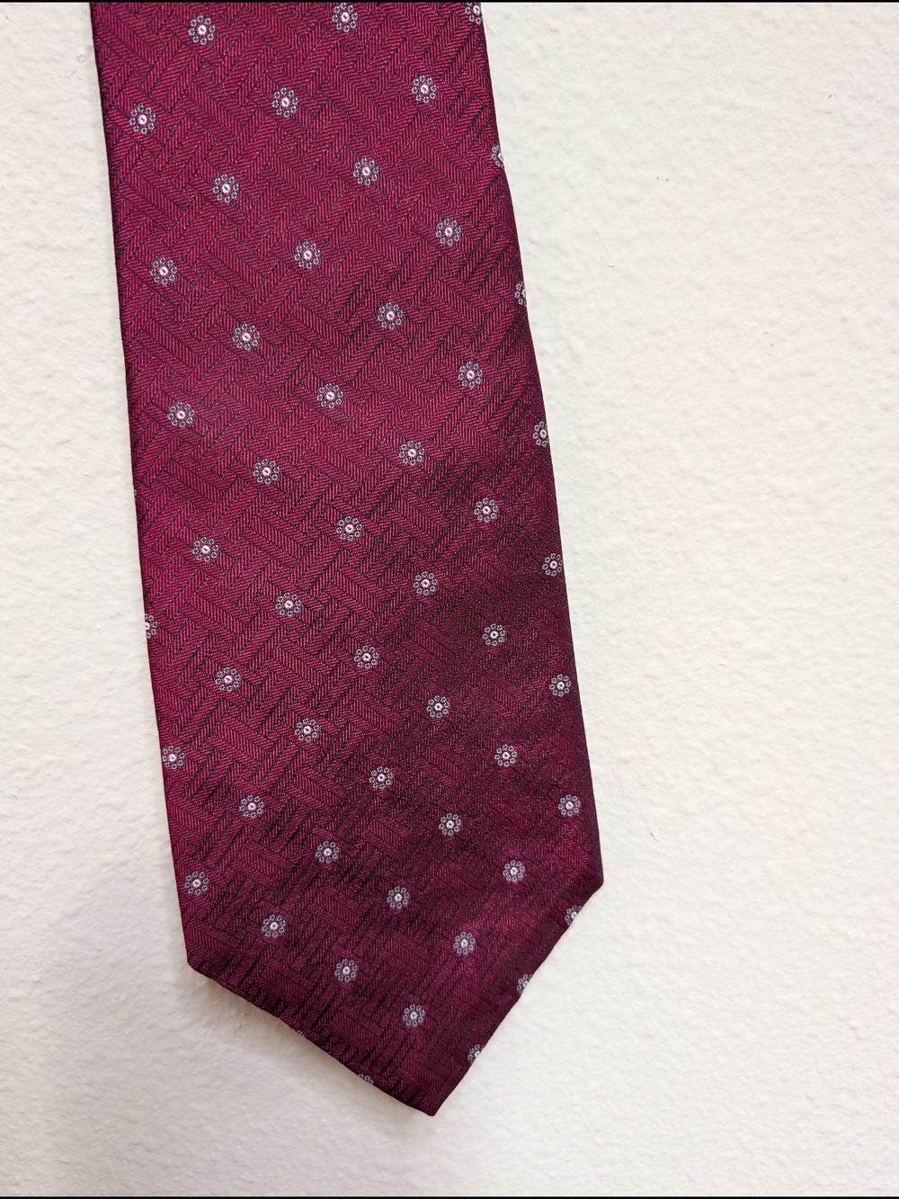 Pierre Cardin Tie Burgundy Herringbone Floral Medallion Vintage Designer French